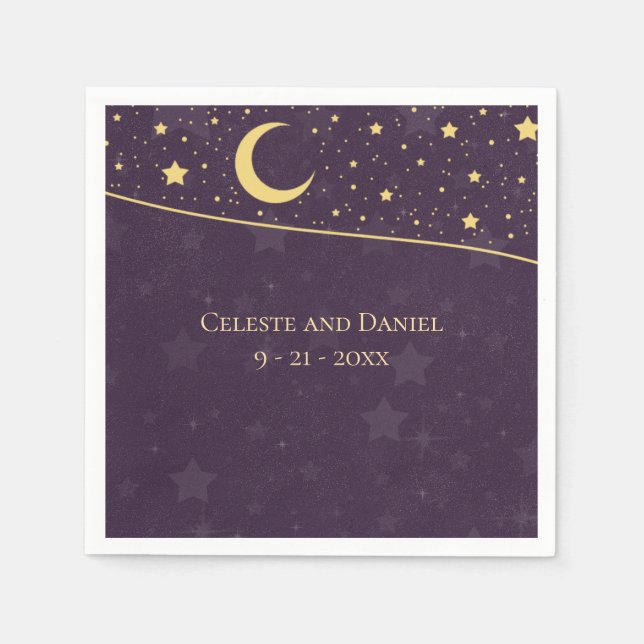 Himmelshochzeit Lila Stars und Mond Serviette (Vorderseite)