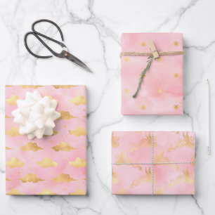 HimmelskiesPink und Gold Wrapping Paper Geschenkpapier Set
