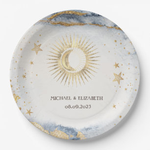 Himmelskörper Sonne, Mond, Sterne Aquarell Pappteller