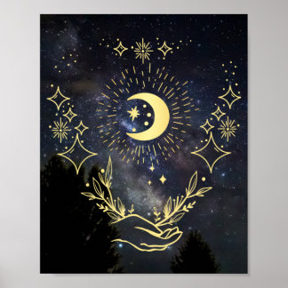 Himmelskunst Mond und Sterne Poster