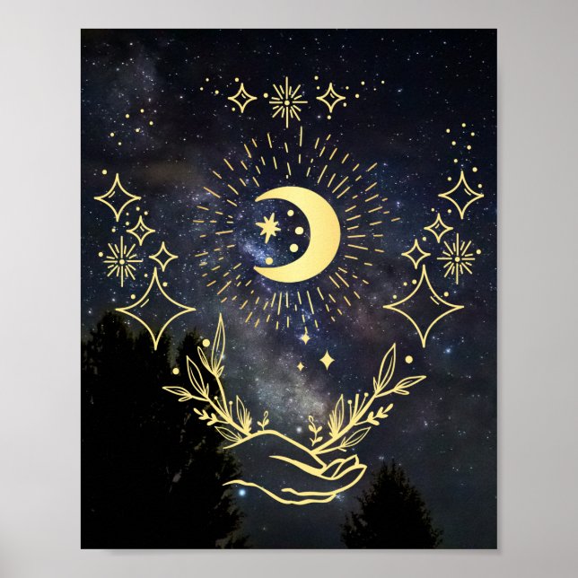 Himmelskunst Mond und Sterne Poster (Vorne)
