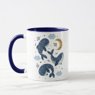 Himmelsmagische Wale und Sterne Blau Zweifarbig Tasse