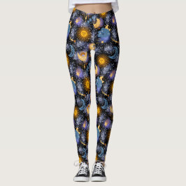 Himmelsmagisches Muster Mondsterne Sonnenstrahlen Leggings