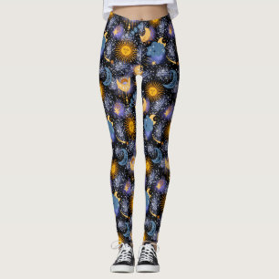 Himmelsmagisches Muster Mondsterne Sonnenstrahlen Leggings