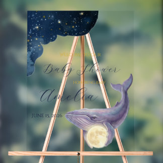 Himmelsmond-Baby-Shower-Willkommensschild | Wal & Acrylschild