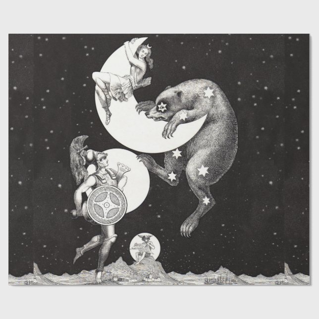 Himmelsmond Himmelswelt Gottes Nacht Illustration Geschenkpapier (Flach)