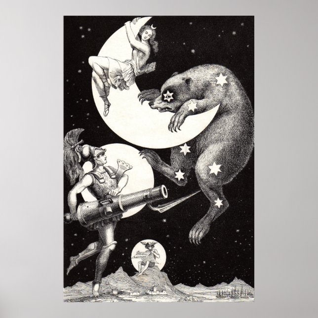 Himmelsmond Himmelswelt Gottes Nacht Illustration Poster (Vorne)