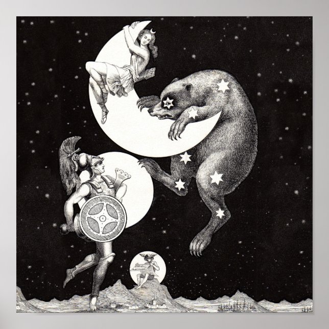 Himmelsmond Himmelswelt Gottes Nacht Illustration Poster (Vorne)