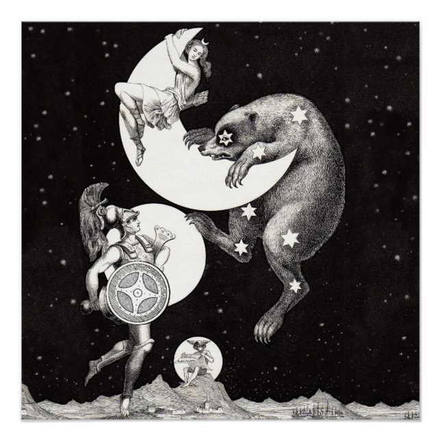 Himmelsmond Himmelswelt Gottes Nacht Illustration Poster (Vorderseite)