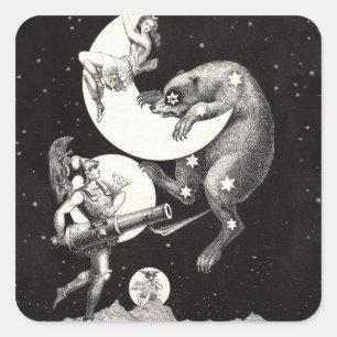 Himmelsmond Himmelswelt Gottes Nacht Illustration Quadratischer Aufkleber