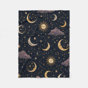 Himmelsmond & Sterne Astrologie Boho nahtlos Fleecedecke