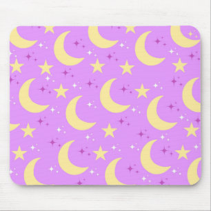 Himmelsmond Sterne Muster Lila Hintergrund Mousepad