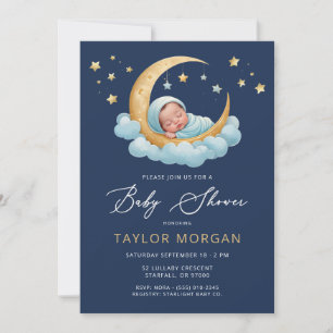 Himmelsmond & Sterne Navy Jungen-Baby-Party  Einladung