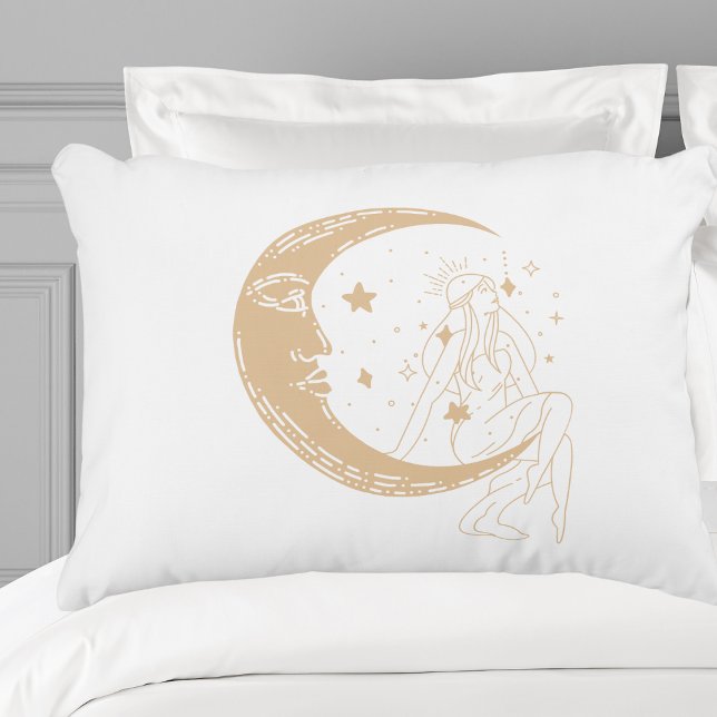 Himmelsmond und Stars, boho, elegantes Gold Dekokissen (Von Creator hochgeladen)