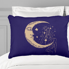 Himmelsmond und Stars, boho, elegantes Gold Dekokissen