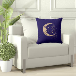 Himmelsmond und Stars, boho, elegantes Gold Kissen