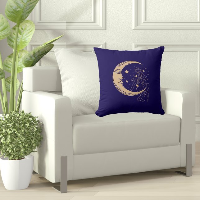 Himmelsmond und Stars, boho, elegantes Gold Kissen (Von Creator hochgeladen)