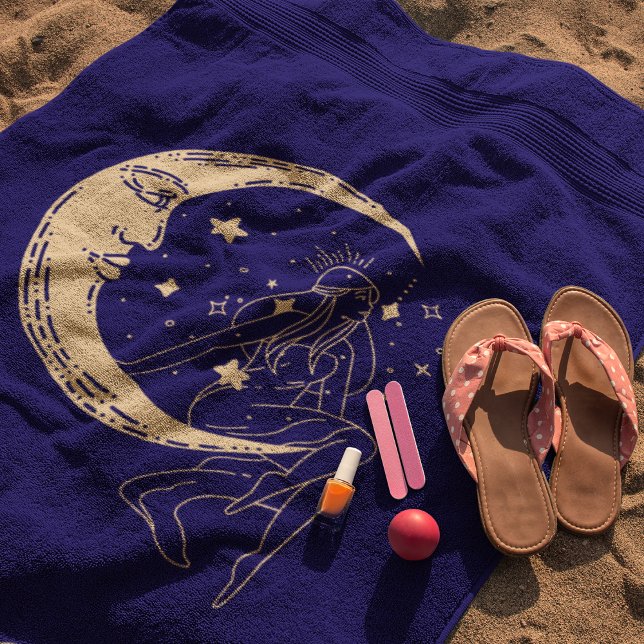 Himmelsmond und Stars, boho, elegantes Gold Strandtuch (Von Creator hochgeladen)