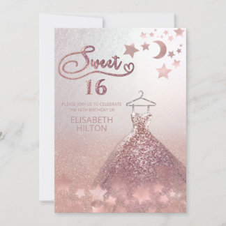 Himmelsmond und Sterne Rose Gold 16 . Geburtstag Einladung