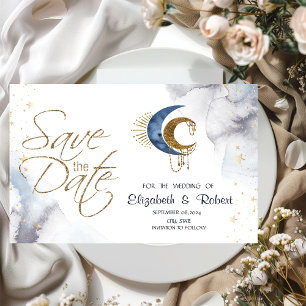 Himmelsmonde, Sterne Flache Save The Date Karte
