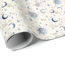 Himmelsmonde und Sternenwelkepapier Navy/Creme