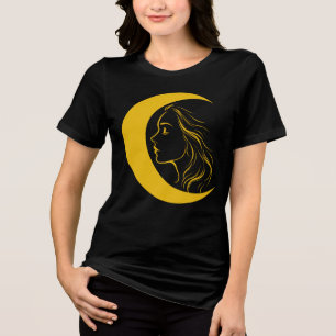 Himmelsmondgöttin – Mystische Linienkunst-Profilan Tri-Blend Shirt