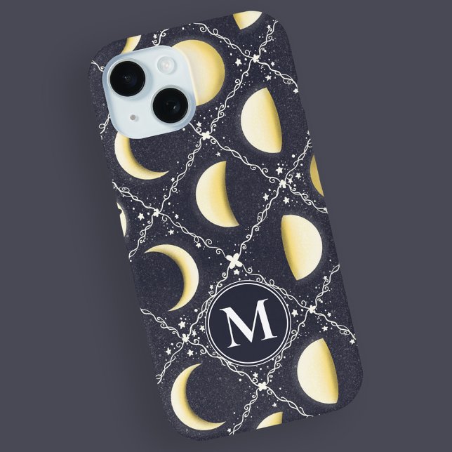 Himmelsmondphasen-Muster Case-Mate iPhone Hülle (Celestial Moon Phases Pattern iPhone with Monogram)