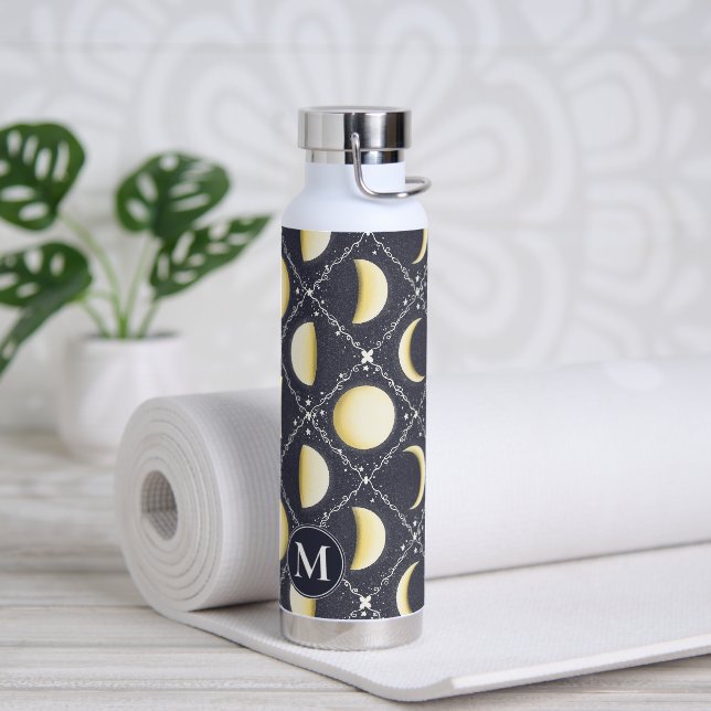 Himmelsmondphasen-Muster und Monogramm Trinkflasche (Yoga)