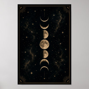 Himmelsmondphasenposter Boho-Lunar-Wandkunst Poster