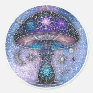 Himmelsmushroom-Aufkleber Mystical Cosmic Design Runder Aufkleber
