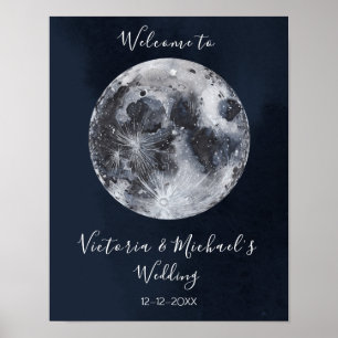 Himmelsplakat mit Vollmond und Sternen Poster