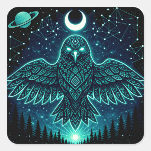 Himmelsrabe – Kosmischer Bote Wildlife Galaxie Quadratischer Aufkleber