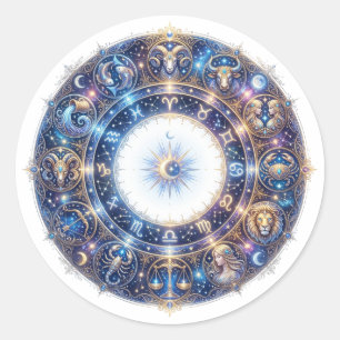 Himmelsrad des Zodiak mit 12 Astrologie-Zeichen Runder Aufkleber