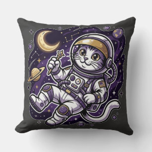 Himmelsreisender: Lila Astronaut Katzen Weltraum-M Kissen