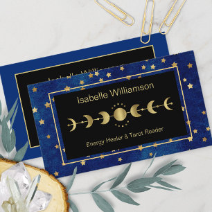 Himmelssterne Mondphase Navyblau Gold Visitenkarte