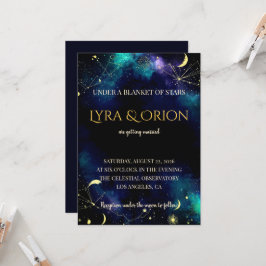 Himmelssterne | Navy Teal Gold Galaxie Hochzeit Einladung