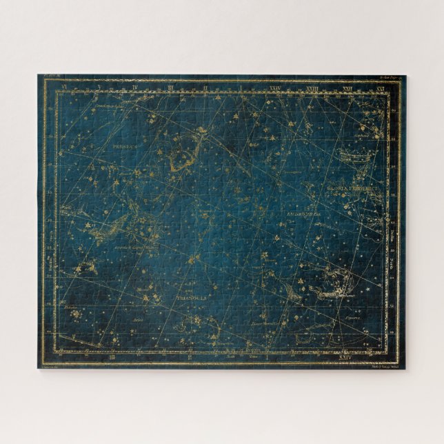 Himmelssternkarte Konstellation blaue Goldgalaxie (Horizontal)