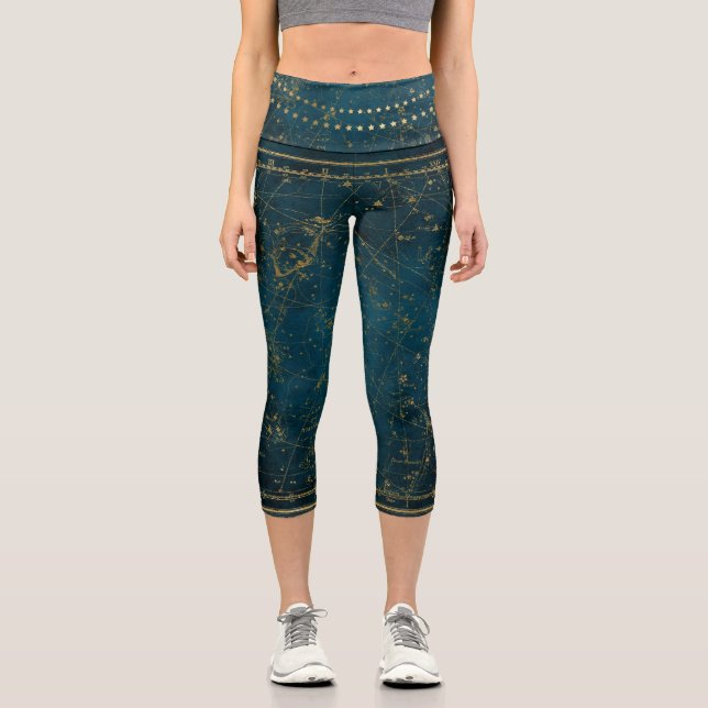 Himmelssternkarte Konstellation blaue Goldgalaxie Capri Leggings (Vorderseite)