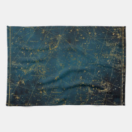 Himmelssternkarte Konstellation blaue Goldgalaxie Geschirrtuch