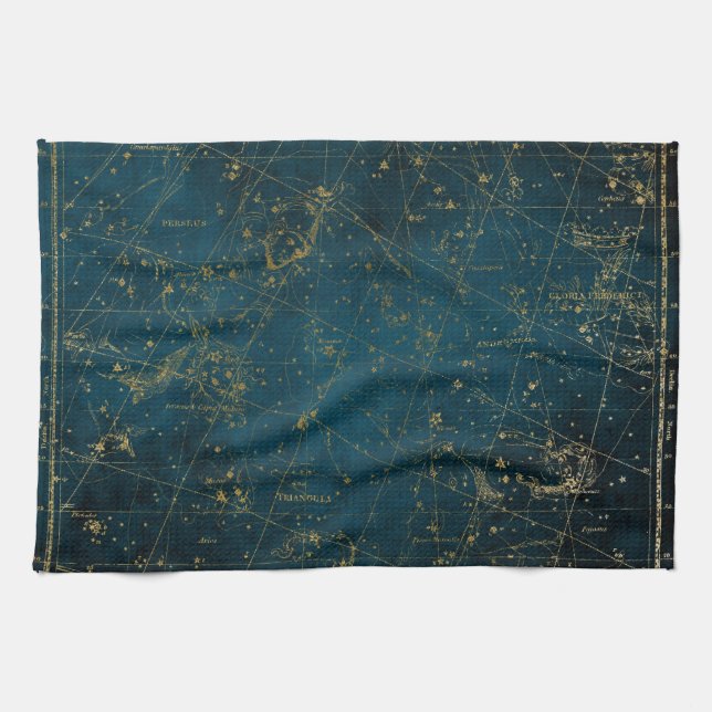 Himmelssternkarte Konstellation blaue Goldgalaxie Geschirrtuch (Horizontal)