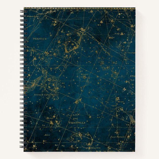 Himmelssternkarte Konstellation blaue Goldgalaxie Notizbuch (Vorderseite)