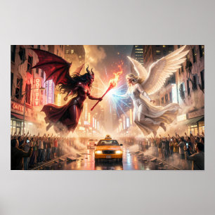 Himmelsstürmender Zusammenprall von Licht und Scha Poster