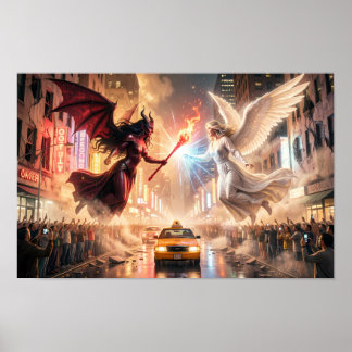 Himmelsstürmender Zusammenprall von Licht und Scha Poster