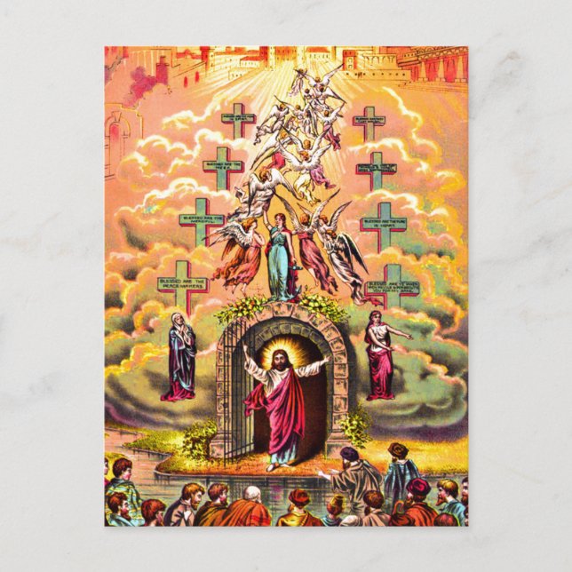 Himmelstor Jesus umarmt von Engeln Postkarte (Vorderseite)