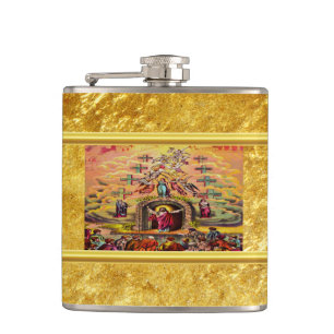 Himmelstor mit goldener Folientextur und Jesus Flachmann