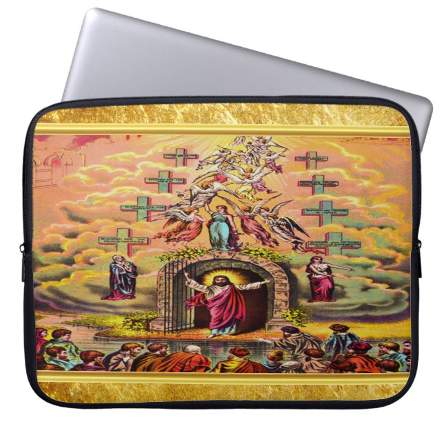 Himmelstor mit goldener Folientextur und Jesus Laptopschutzhülle (Vorderseite)