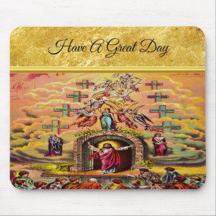 Himmelstor mit goldener Folientextur und Jesus Mousepad