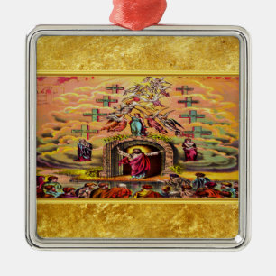 Himmelstor mit goldener Folientextur und Jesus Ornament Aus Metall