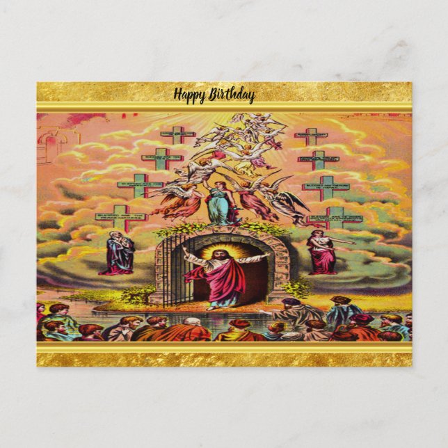 Himmelstor mit goldener Folientextur und Jesus Postkarte (Vorderseite)
