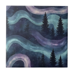 Himmelsvorhang: Aurora-Wellen am Nachthimmel (1) Fliese